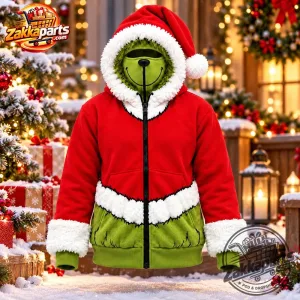 Grinch HoodMas Green Christmas Mask Zip-Up Hoodie 8 Grinch HoodMas Green Christmas Mask Zip-Up Hoodie