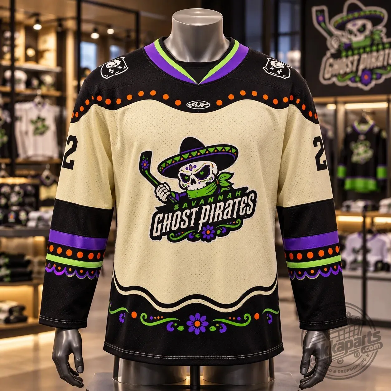 Savannah Ghost Pirates Day of the Dead Hockey Jersey Shirt 2026 8 Savannah Ghost Pirates Day of the Dead Hockey Jersey Shirt 2026 apparel product view