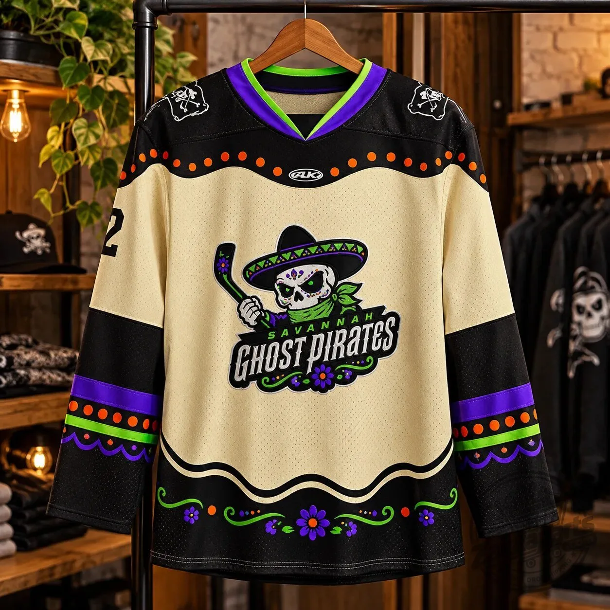 Savannah Ghost Pirates Day of the Dead Hockey Jersey Shirt 2026 9 Savannah Ghost Pirates Day of the Dead Hockey Jersey Shirt 2026 apparel product view
